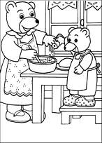 coloriage petit ours brun aide maman ours a cuisiner